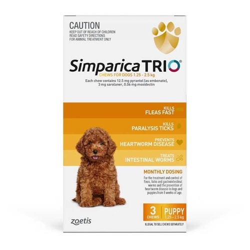 Simparica Trio for Dogs [Size: 1.2 - 2.5kg Puppy]
