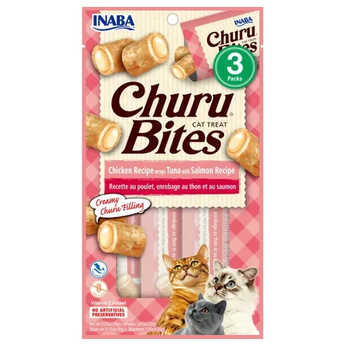 INABA CHURU BITES CHICKEN RECIPE WRAPS TUNA WITH SALMON RECIPE 30G (10G X TUBES)