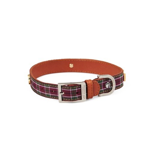 Hamish McBeth Purple Tartan Leather Dog Collar small