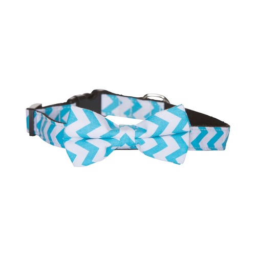 Hamish McBeth Blue Chevron Bowtie Dog Collar small