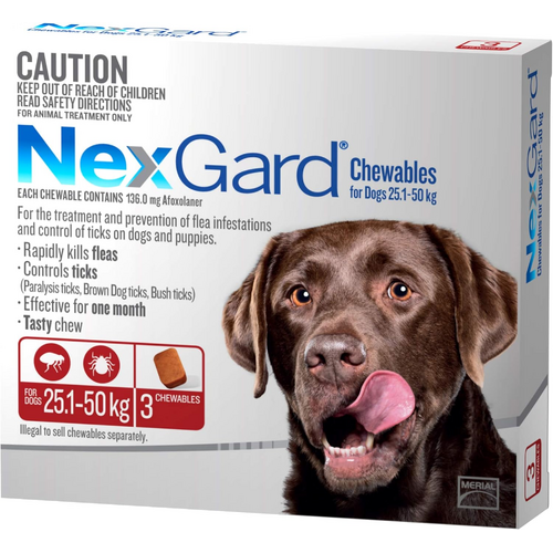 Nexgard Chewable Flea & Tick Control [ Dog weight:25-50kg;Pack Size:6 pack ]